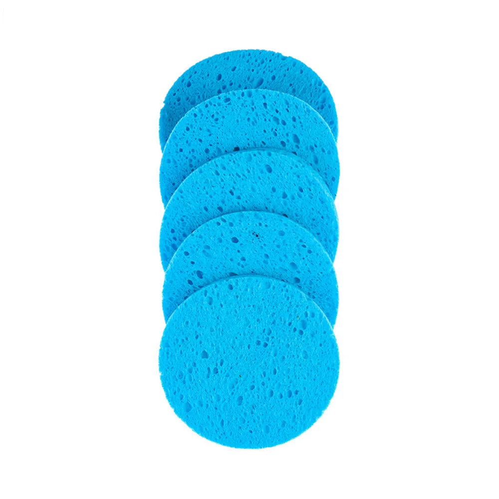 4-Pack Natural Cellulose Facial Sponge Makeup Remover Puffs 6cm Facial Cleansing Sponge PLUSH Blue 4Pcs