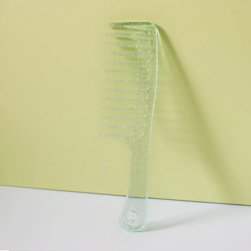 Jelly Sparkling Wide Tooth Comb – Curly & Wet Hair Styling Wide Tooth Comb PLUSH green