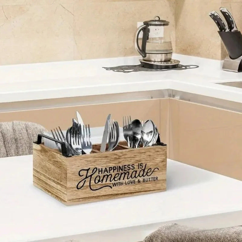 Wooden Cutlery & Desktop Organizer Tray – Rustic Storage Box Kitchen Organizer Tray PLUSH