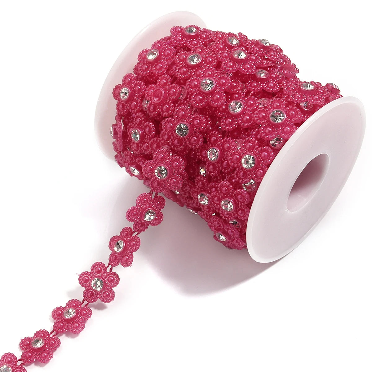 5 Yards Pearl Flower Chain with Rhinestone for DIY Jewelry Pearl Jewelry Chain PLUSH Red
