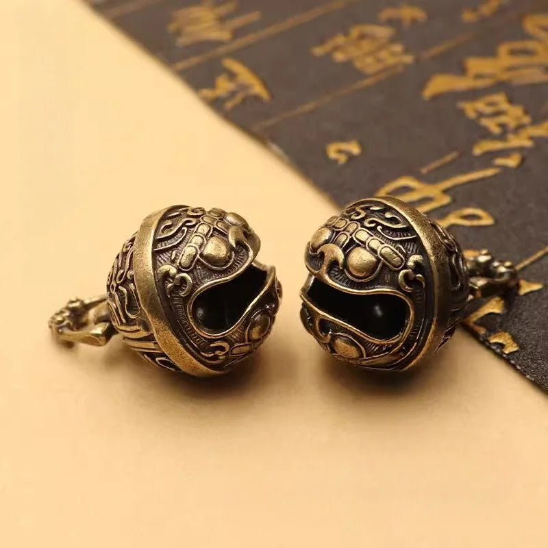 Vintage Brass Taotie Bell Keychain – Handcrafted Copper Pendant Brass Bell Keychain PLUSH