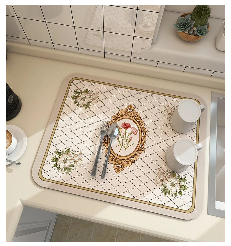 Super Absorbent Dish Drying Mat – Non-Slip Kitchen Drain Pad Dish Drying Mat PLUSH