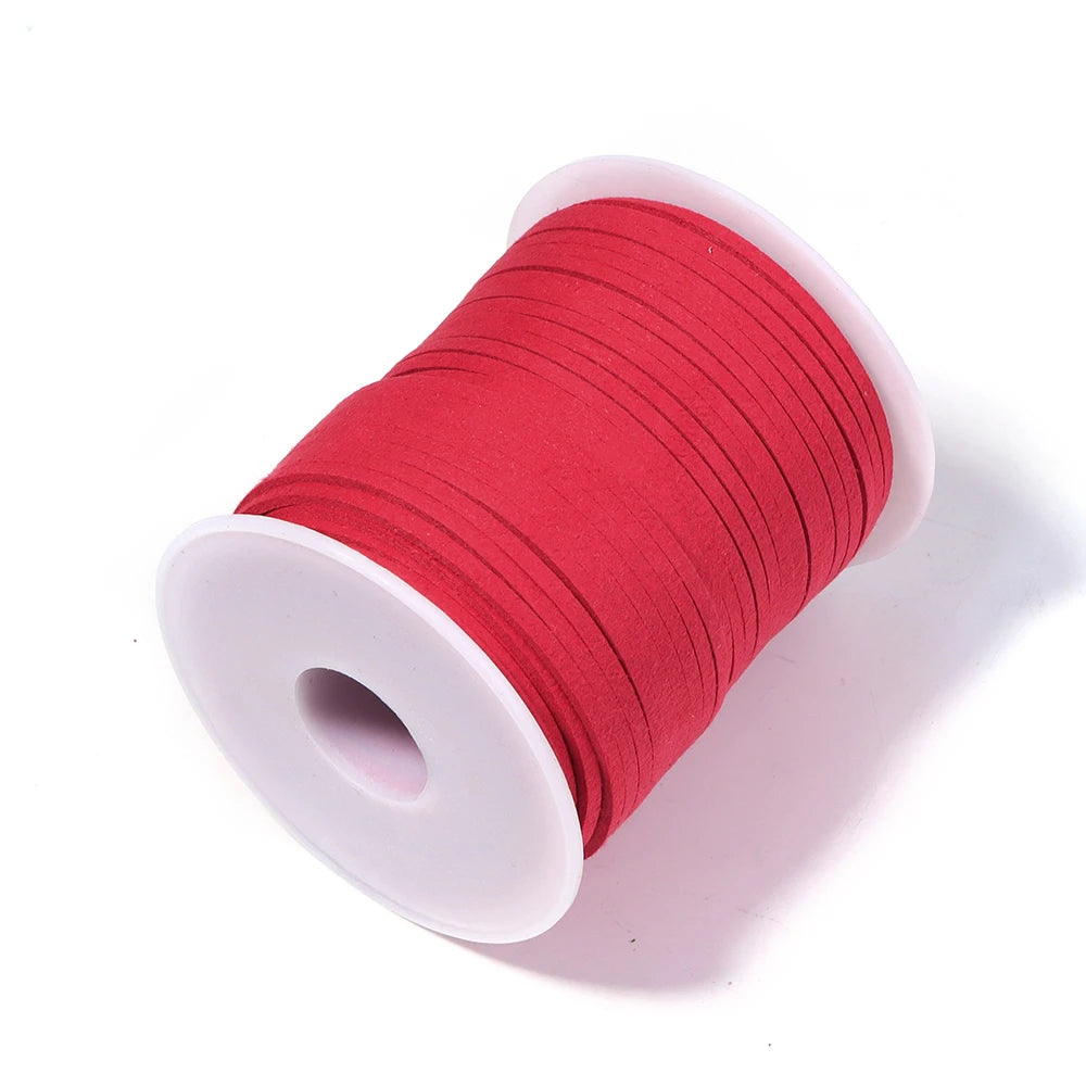 50 Yards Flat Faux Suede Cord 2.6mm – Colorful Velvet Leather Rope Jewelry Cord PLUSH red 2.6mm