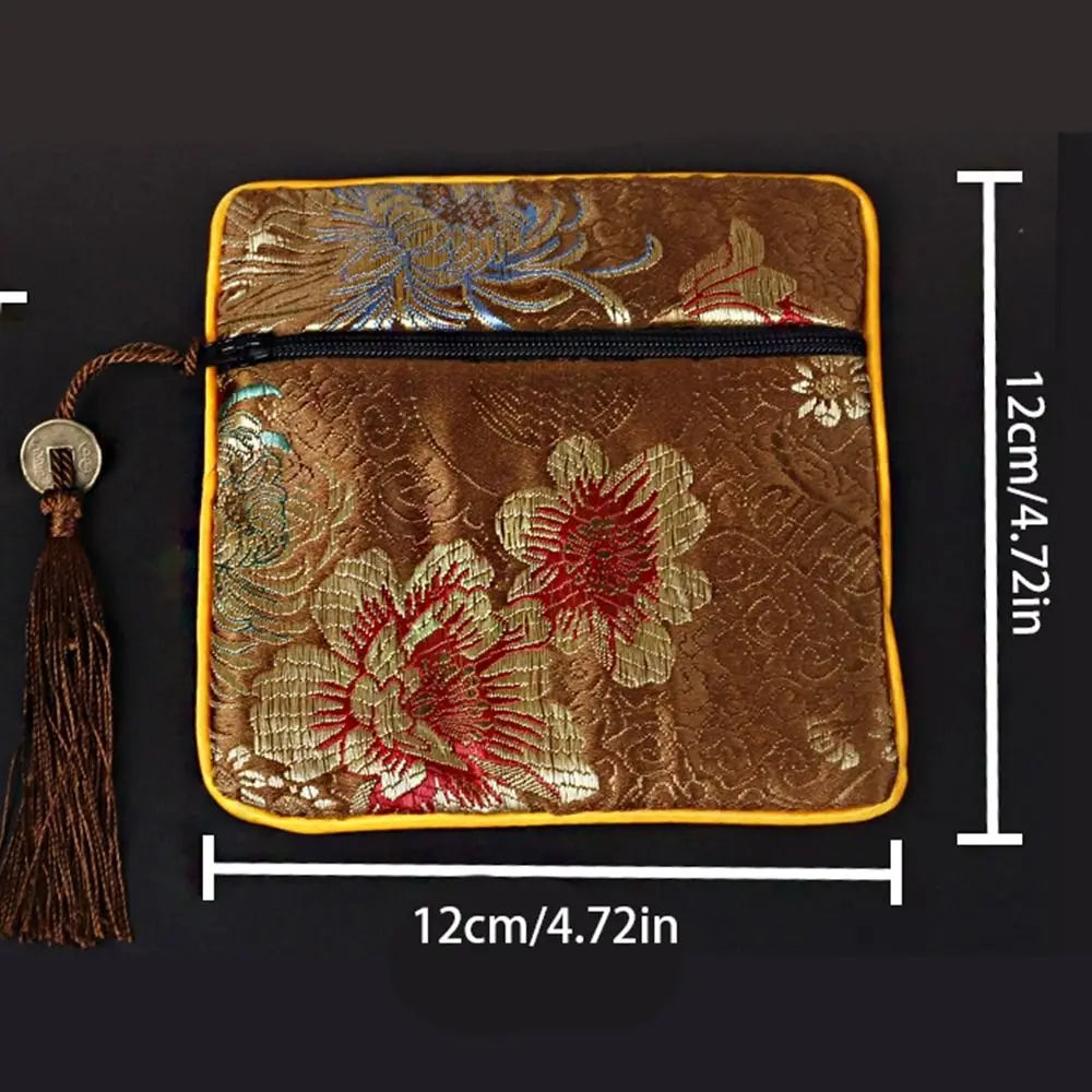 Embroidered Floral Coin Pouch | Tassel Jewelry & Makeup Bag Embroidered Coin Pouch PLUSH