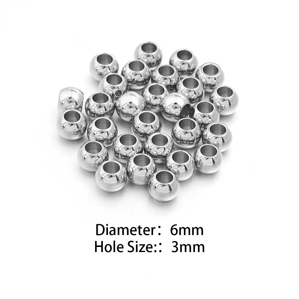 Silver Stainless Steel Big Hole Spacer Beads – DIY Jewelry Spacer Beads PLUSH 6mm hole3mm 50pcs