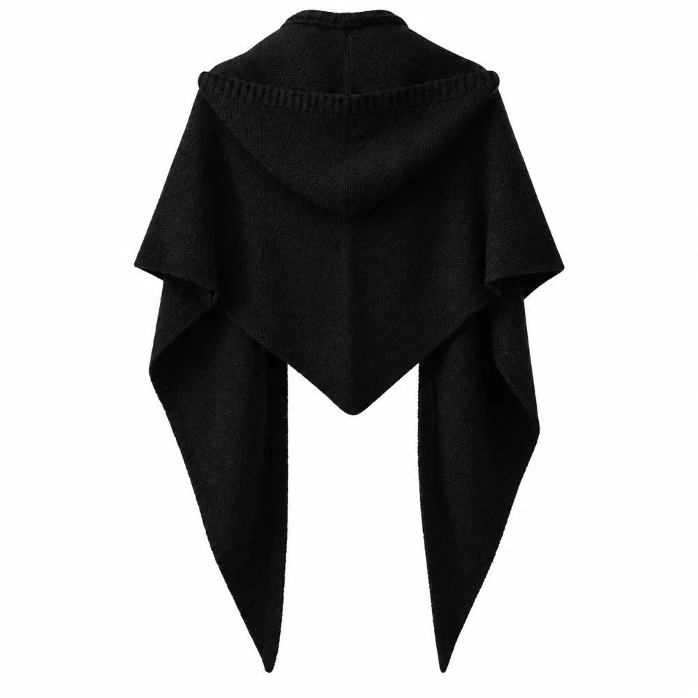 Women's Hooded Triangle Scarf Shawl – Knit Polyester Wrap Hooded Scarf Shawl PLUSH Black