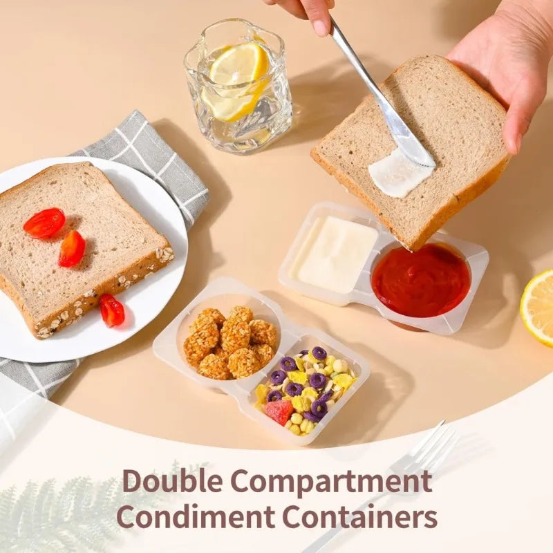 Double Compartment Seasoning & Snack Containers with Lid 5–40pcs Food Storage Container PLUSH