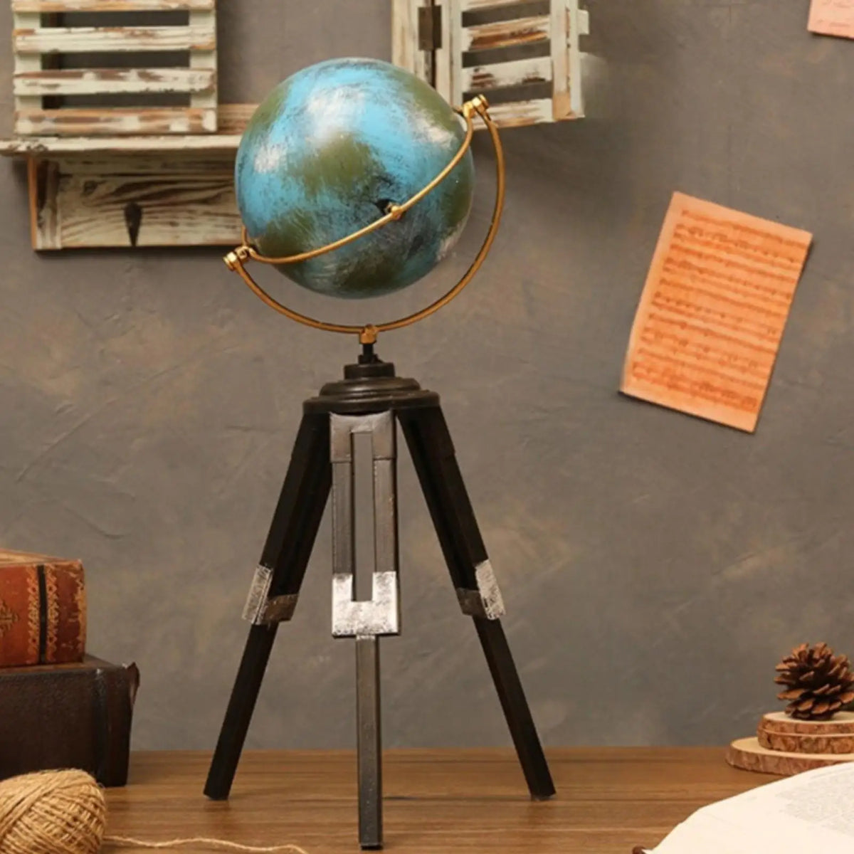 Vintage Wrought Iron Globe Display | Rotating Desktop Sphere Decor Desktop Globe Decor PLUSH