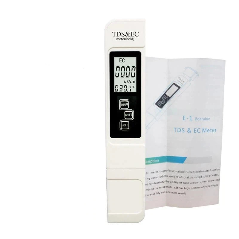 Portable TDS & EC Conductivity Meter with Temperature Display Water Quality Meter PLUSH White