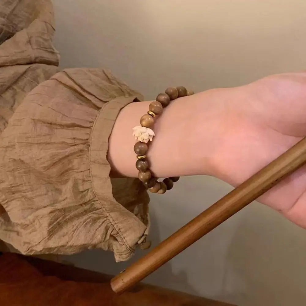 Elastic Sandalwood Flower Bead Bracelet – Handwoven Wood Wood Bead Bracelet PLUSH Style A