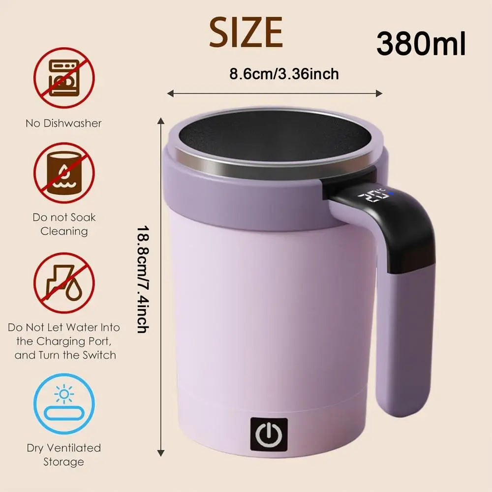 USB Self Stirring Coffee Mug 380ML | LCD Temp Display Self Stirring Mug PLUSH Purple