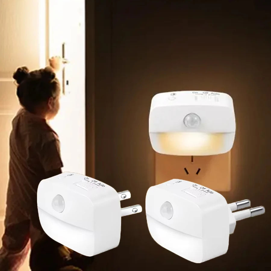 LED Motion Sensor Night Light Plug-In Wall Lamp | EU US Motion Sensor Night Light PLUSH