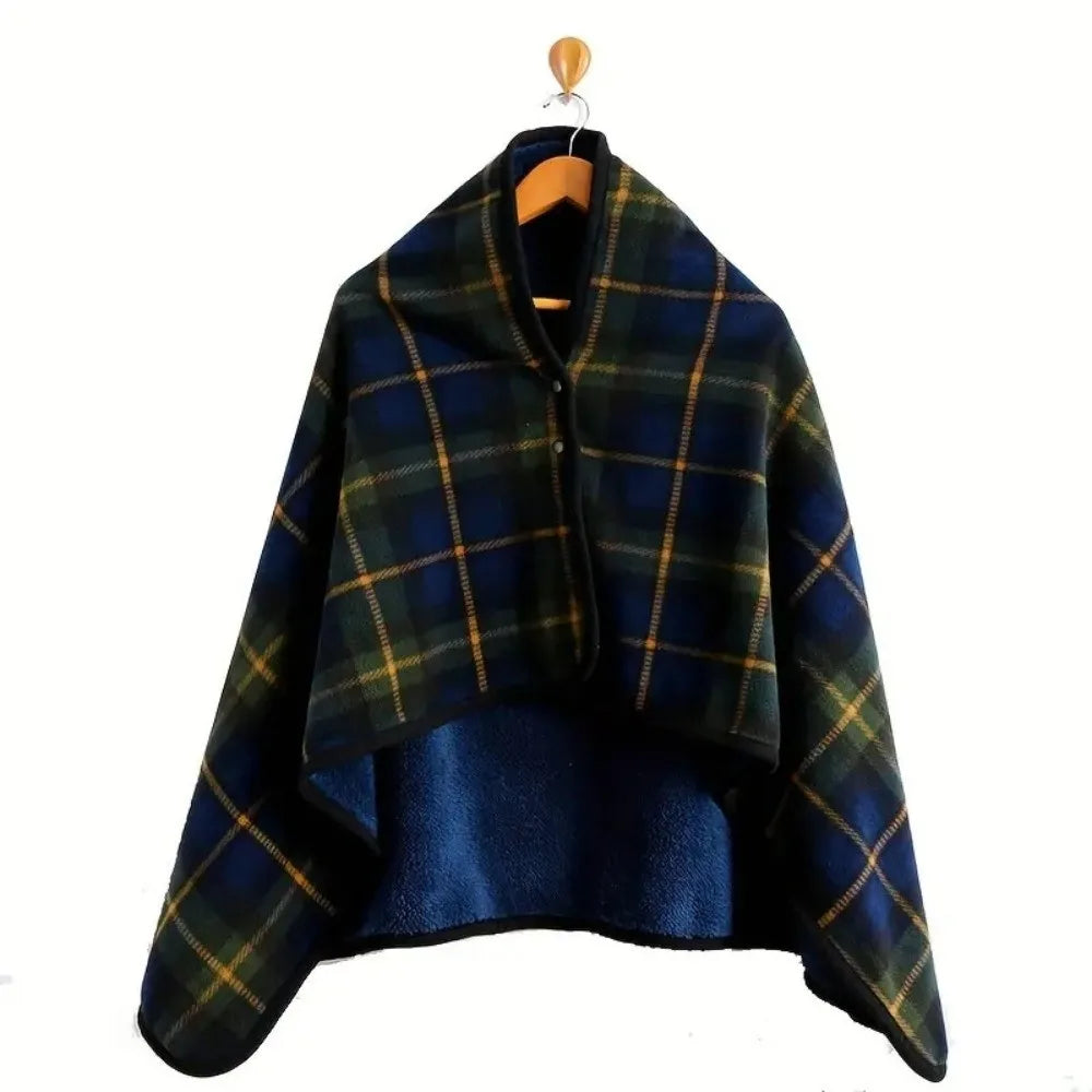 Flannel Wearable Blanket Shawl | Plaid Throw Button Closure Wearable Shawl Blanket PLUSH Blue