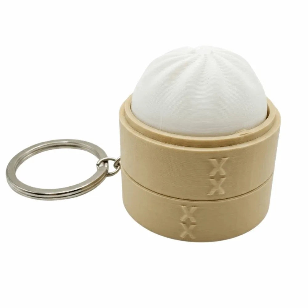 Mini Bun Keychain – Satisfying Click, Cute Weave Design Novelty Keychain Charm PLUSH Beige
