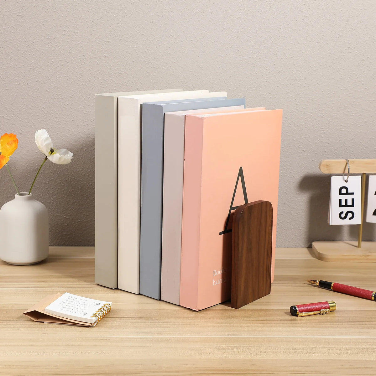 Wood Bookends 2-Piece Heavy Duty Nonslip Shelf & Desk Organizer Wood Bookends PLUSH Default Title