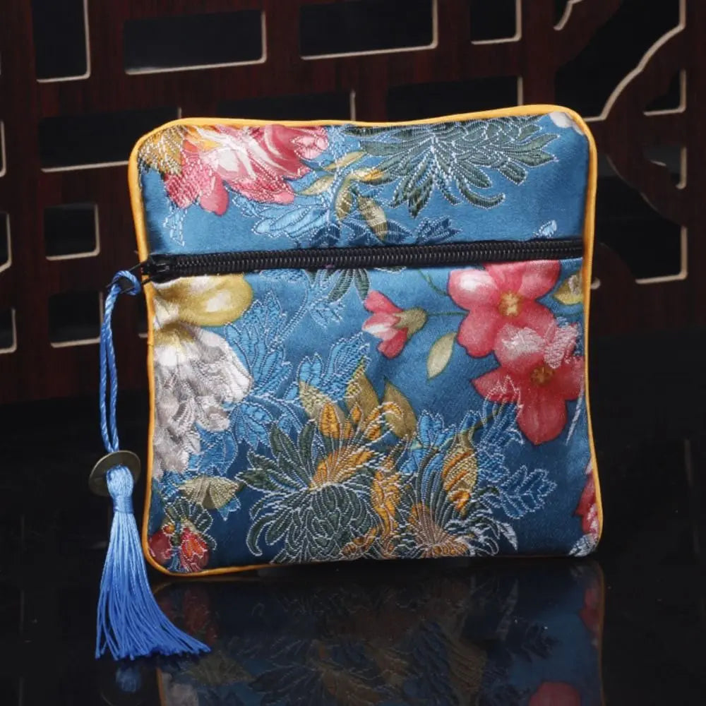 Embroidered Floral Coin Pouch | Tassel Jewelry & Makeup Bag Embroidered Coin Pouch PLUSH A S