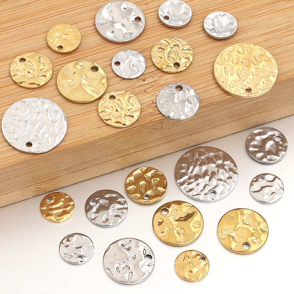 10pcs Stainless Steel Textured Disc Charms for DIY Jewelry Jewelry Charms PLUSH