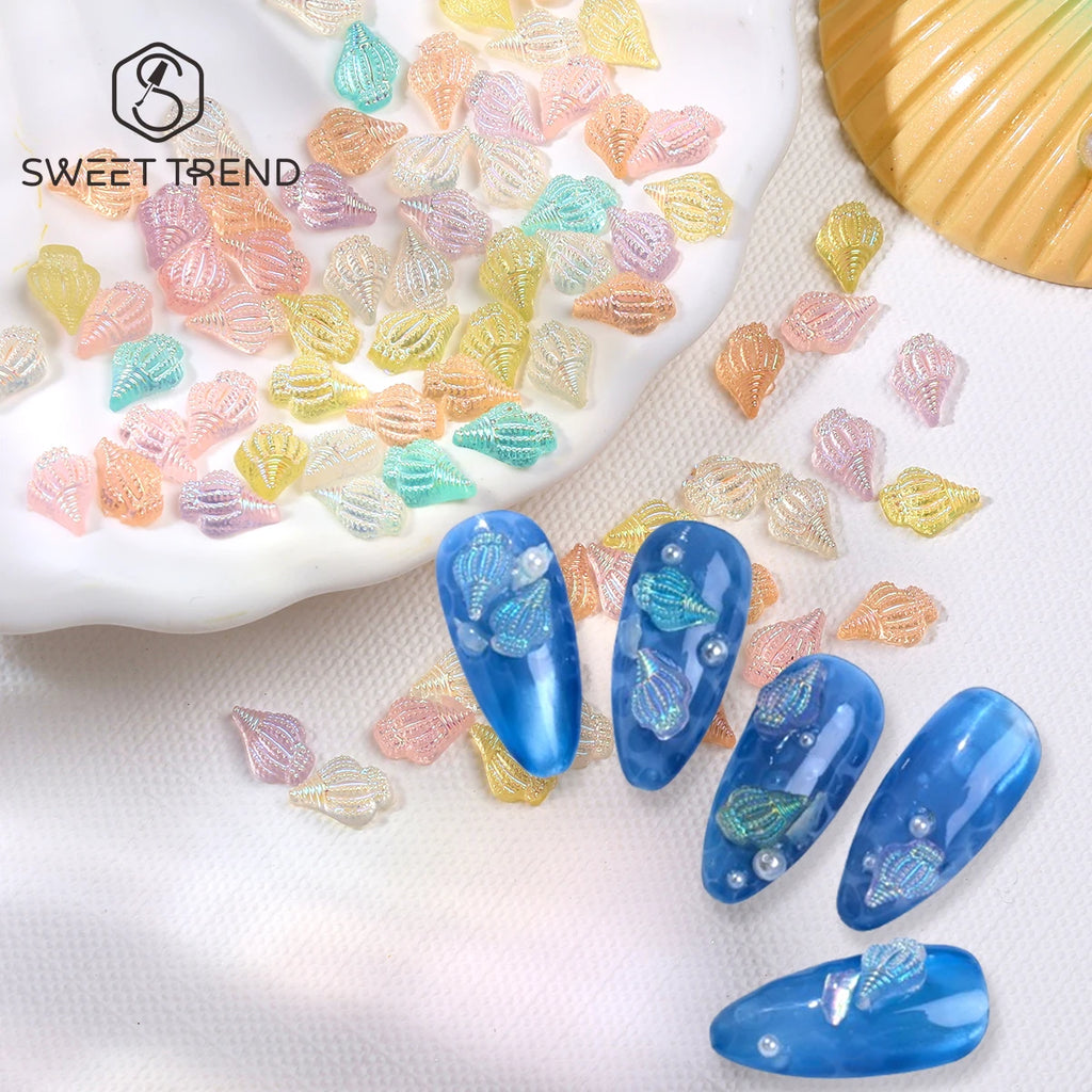 Iridescent Conch Resin Nail Charms Aurora Shell 20/50pcs Nail Art Charms PLUSH