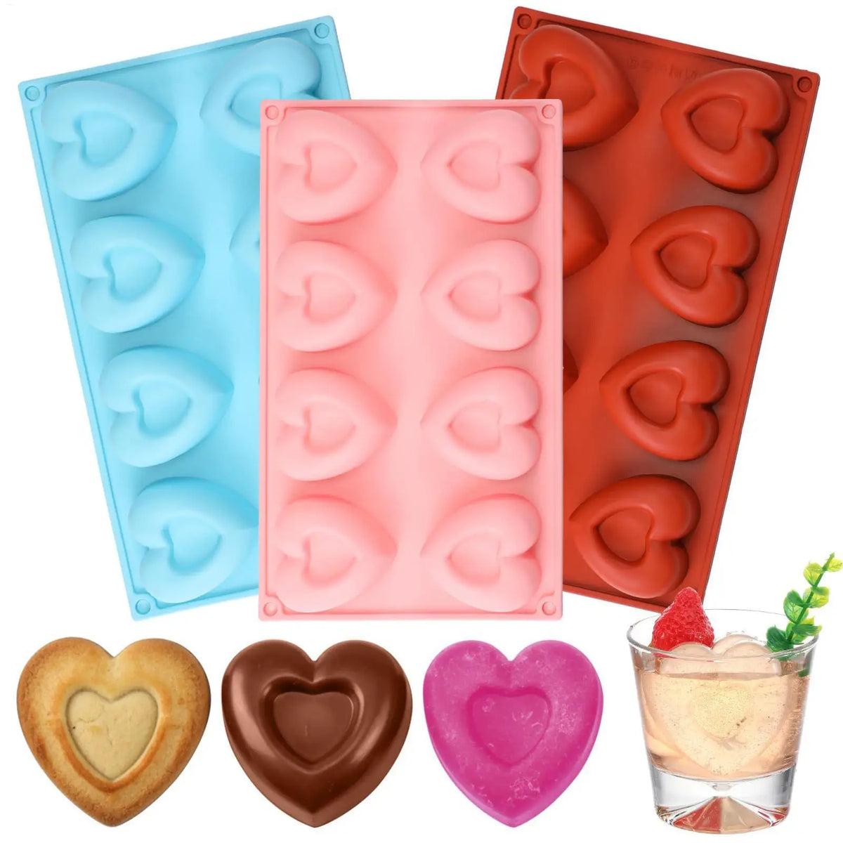 8-Cavity Heart Silicone Mold – Cake, Chocolate & Candle Making Silicone Baking Mold PLUSH