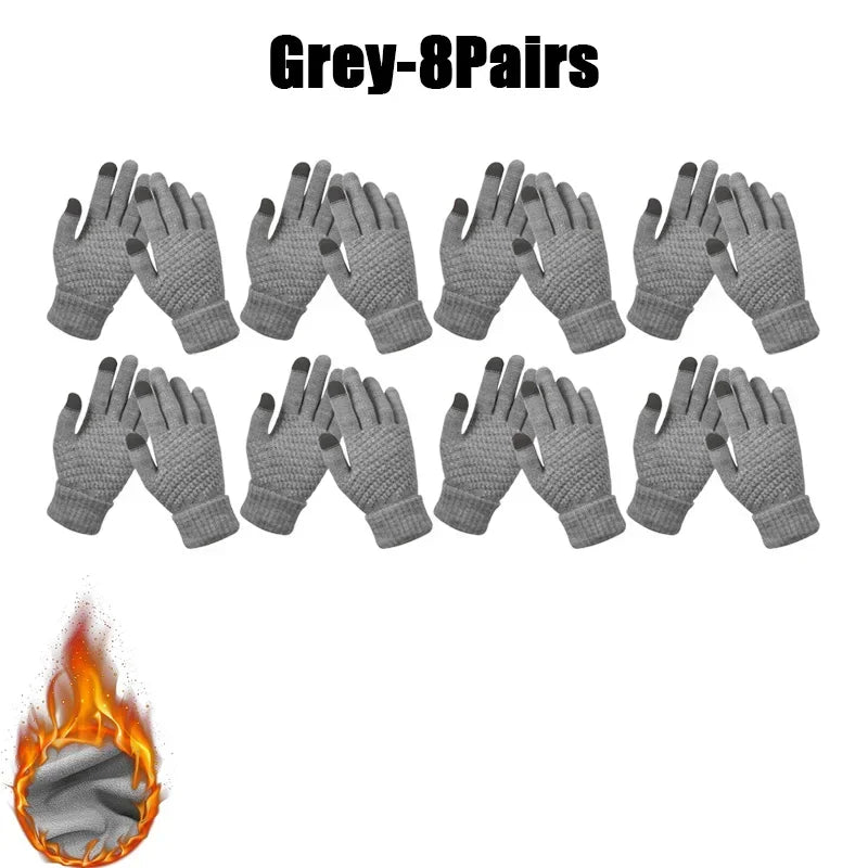 Winter Touch Screen Gloves – Warm Knit Mittens Unisex Winter Knit Gloves PLUSH Grey-8Pairs