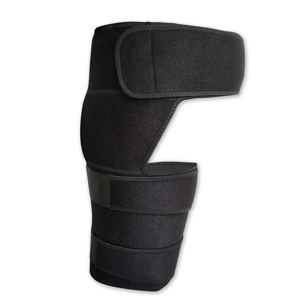 Breathable Adjustable Groin & Hip Support Brace – Thigh Strap Hip Support Brace PLUSH Black