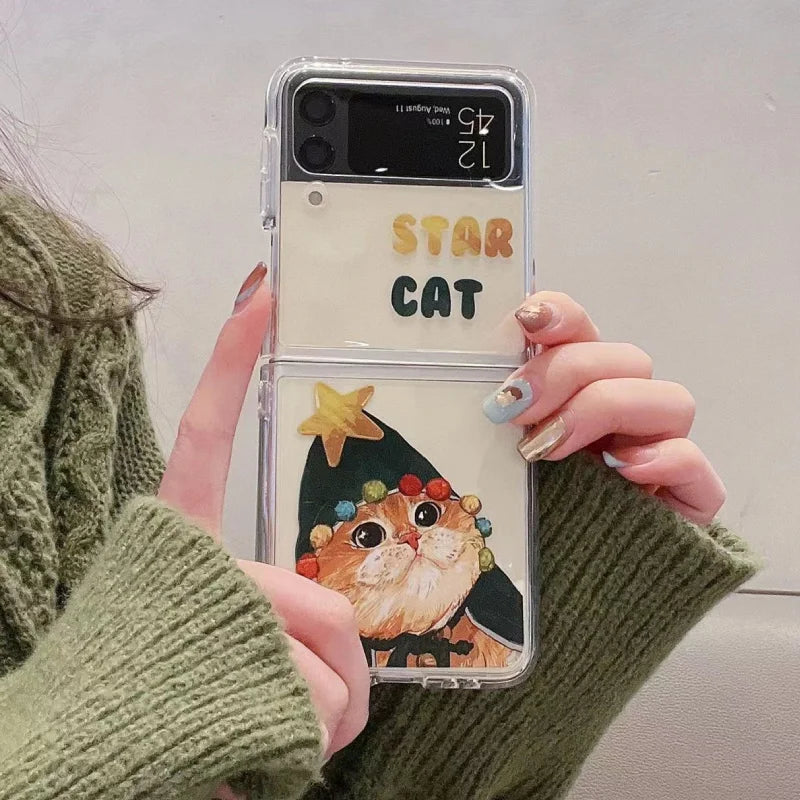 Christmas Cat Clear Case for Samsung Galaxy Z Flip 3 4 5 6 Phone Case PLUSH