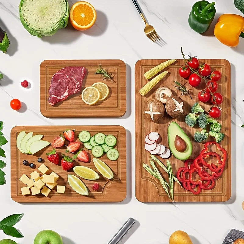 3-Piece Bamboo Cutting Board Set – Thick Multipurpose Chopping Boards Bamboo Cutting Board Set PLUSH