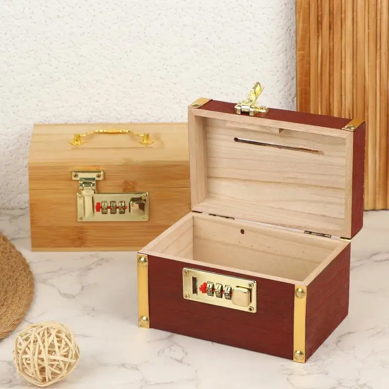 Wooden 3-Digit Combination Lock Piggy Bank | Treasure Money Box Piggy Bank PLUSH