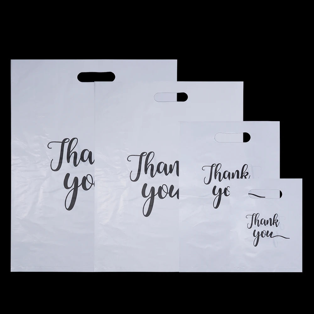 20pcs Thank You Plastic Shopping Bags – Jewelry & Gift Packaging Retail Packaging Bags PLUSH white 30x40cm