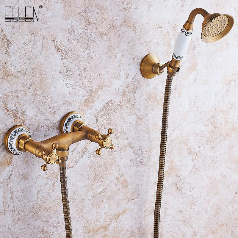 Wall Mount Bathtub Faucet & Handheld Spray – Antique Bronze Brass Bathtub Faucet Set PLUSH