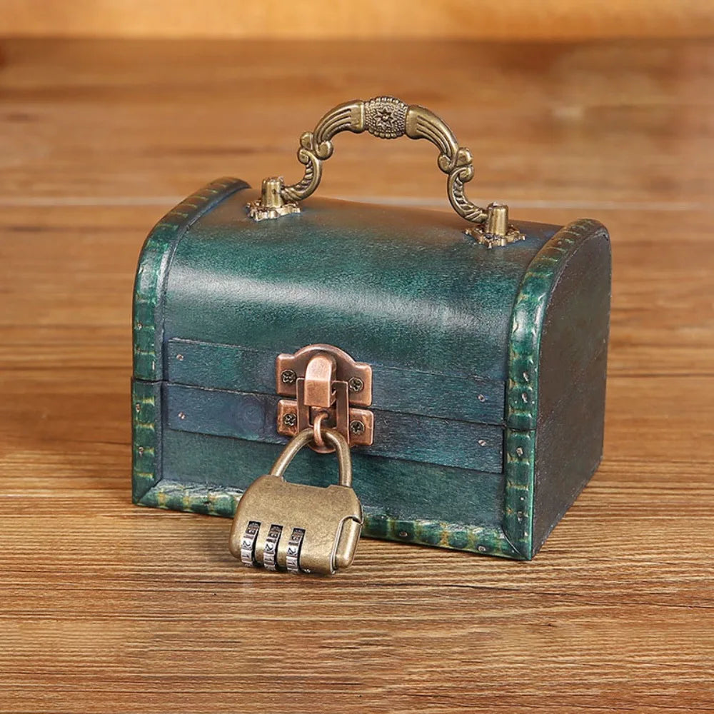 Vintage Wooden Suitcase Jewelry Box – Antique Retro Organizer Jewelry Storage Box PLUSH Green-Style 2
