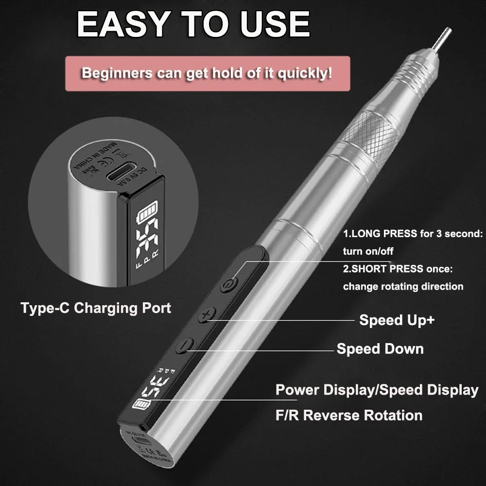 Cordless Nail Drill 35,000 RPM Rechargeable Electric Nail File Electric Nail Drill PLUSH