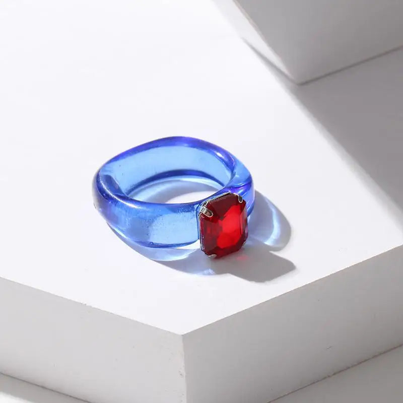 Women's Colorful Zircon Resin Ring – Trendy Sweet Style Resin Fashion Ring PLUSH one size A6