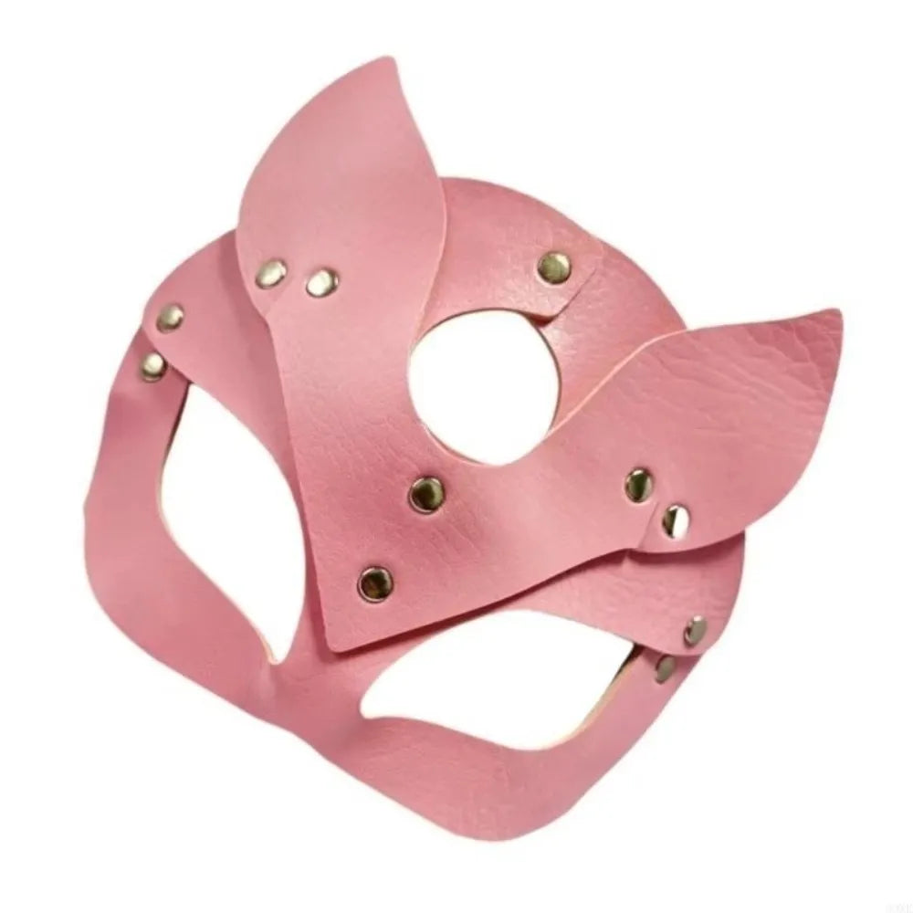 Punk PU Leather Half Face Mask | Animal Ears Masquerade Mask Costume Face Mask PLUSH