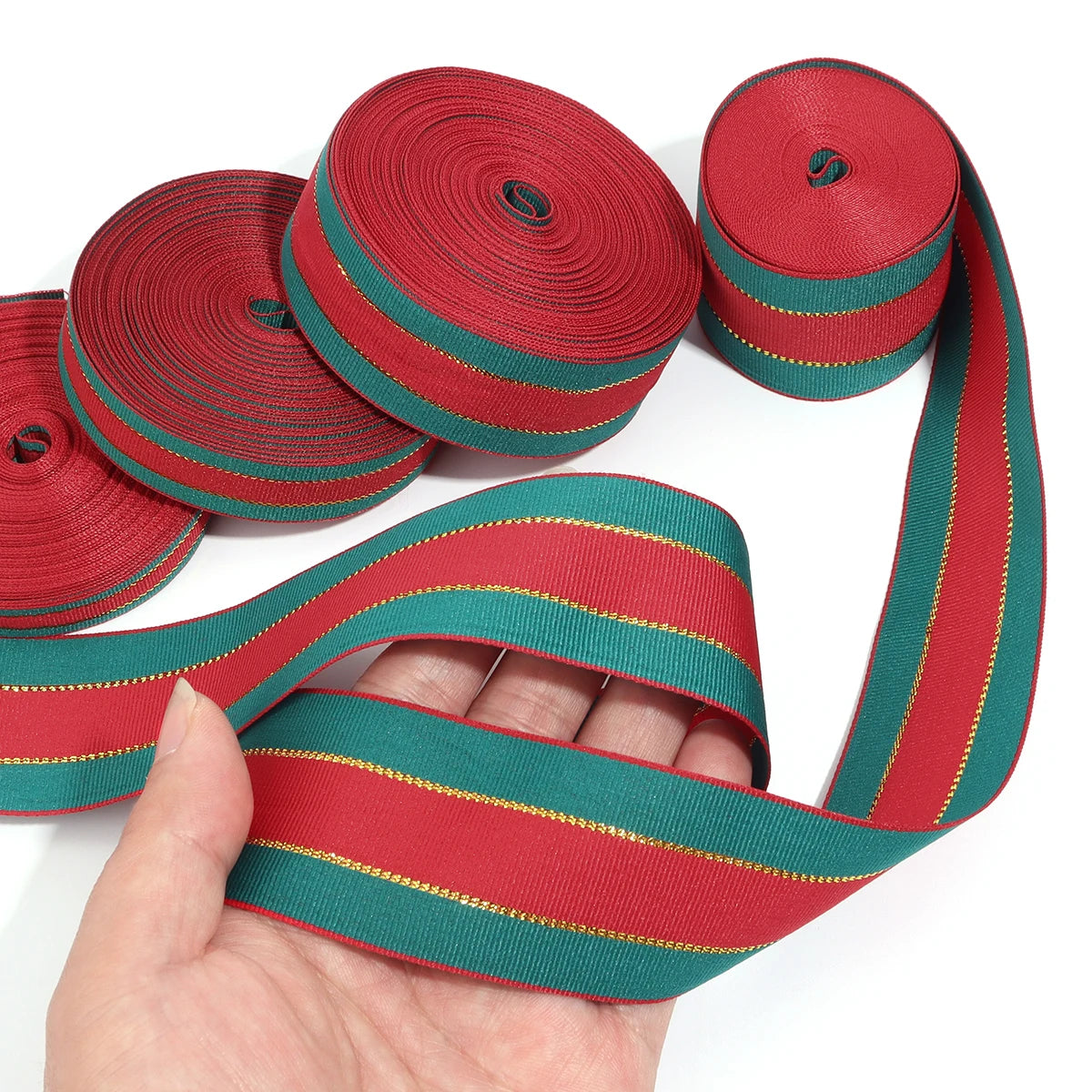 Red Green Stripe Christmas Ribbon 5-10 Yards | DIY Gift Wrap Craft Ribbon PLUSH