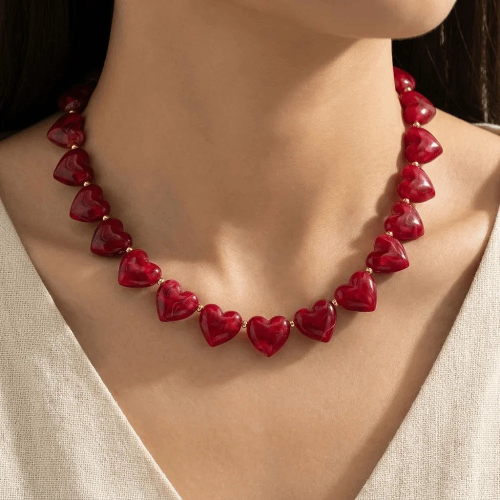 Love Heart Acrylic Choker Necklace – Women's Beaded Chain Choker Necklace PLUSH