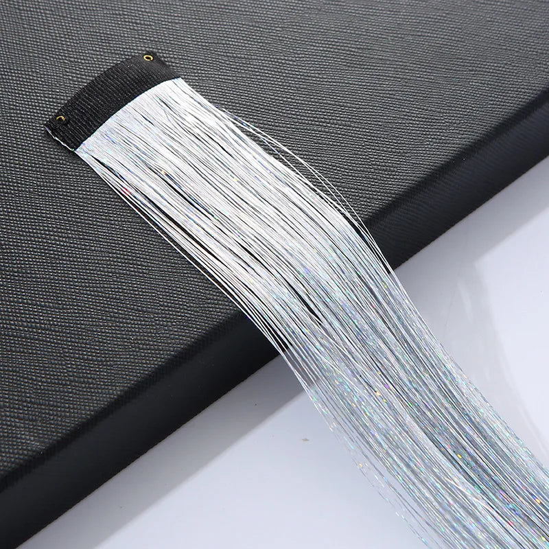 120 Strands Rainbow Hair Tinsel Sparkle Silk Extensions 100cm Hair Tinsel Extensions PLUSH with clip NO.32