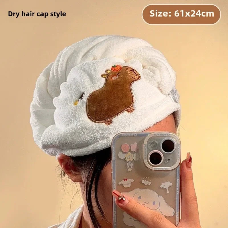 Capybara Hair Towel Wrap – Quick Dry Coral Fleece Turban Hair Towel Wrap PLUSH