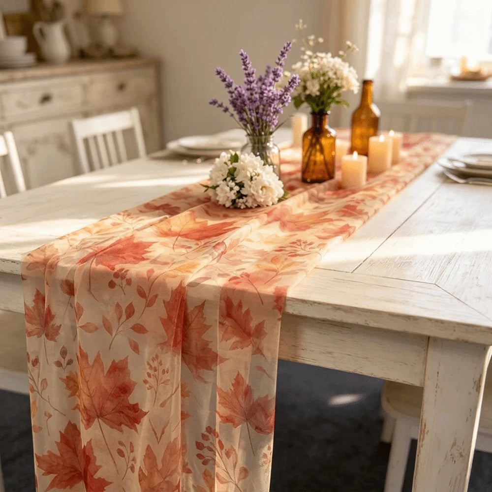 Maple Leaf Tulle Table Runner – Sheer Fall Farmhouse Decor Table Runner PLUSH