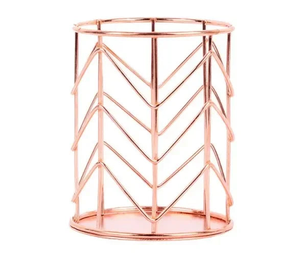Rose Gold Makeup Brush Holder – Cylindrical Iron Storage Case Makeup Brush Organizer PLUSH No.6