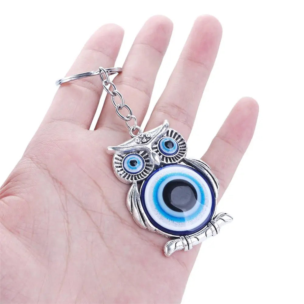 Evil Eye Owl Lucky Charm Keychain – Glass Car Pendant Charm Keychain PLUSH