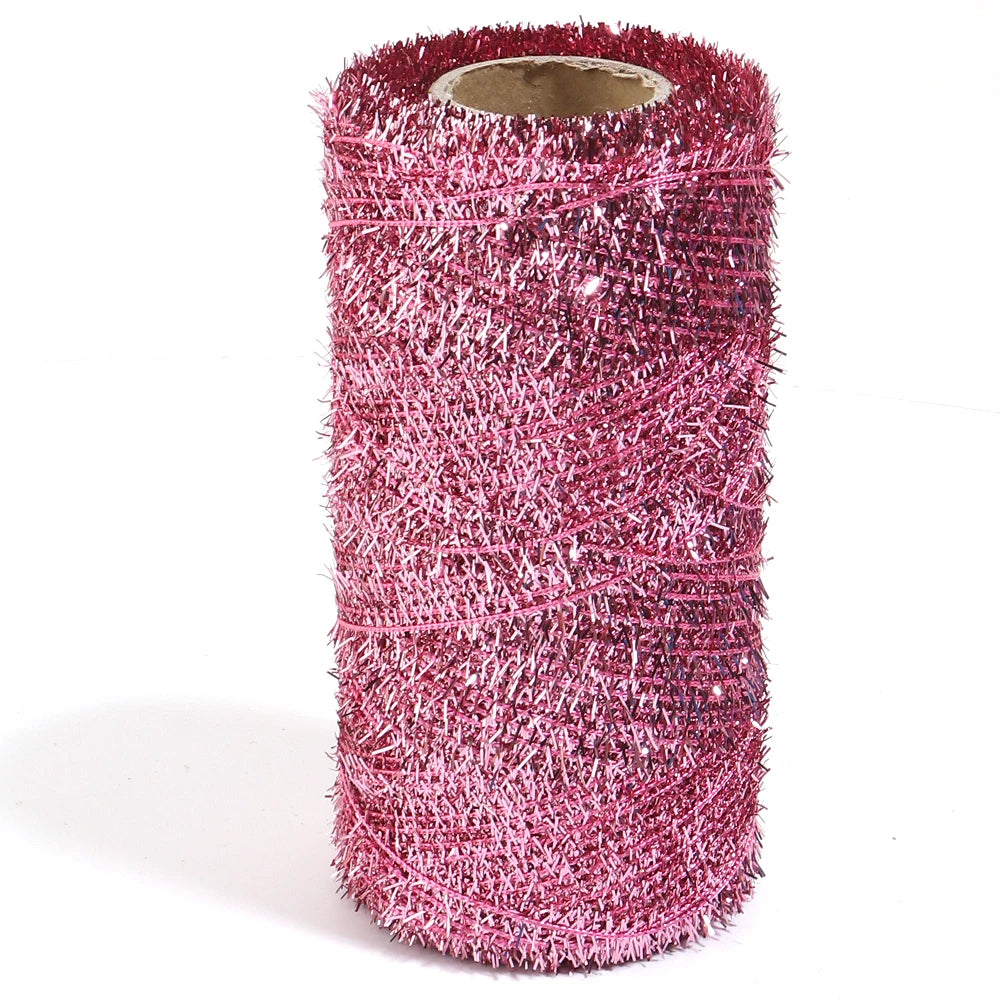 200 Yards Metallic Glitter Tinsel Yarn – DIY Gift & Craft Cord Craft Yarn Thread PLUSH pink