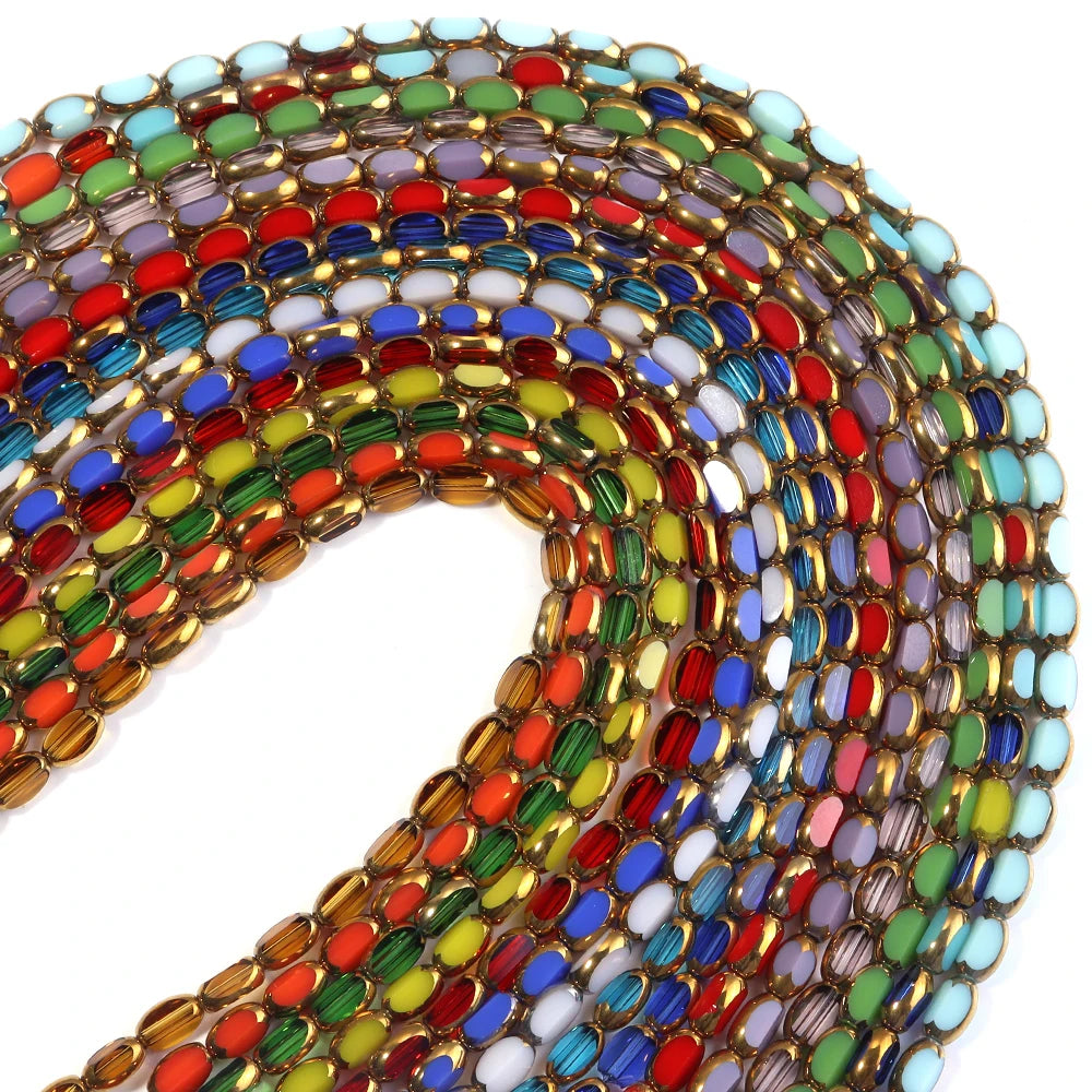 Faceted Oval Rice Crystal Glass Beads Gold Rim ~45pcs DIY Crystal Glass Beads PLUSH
