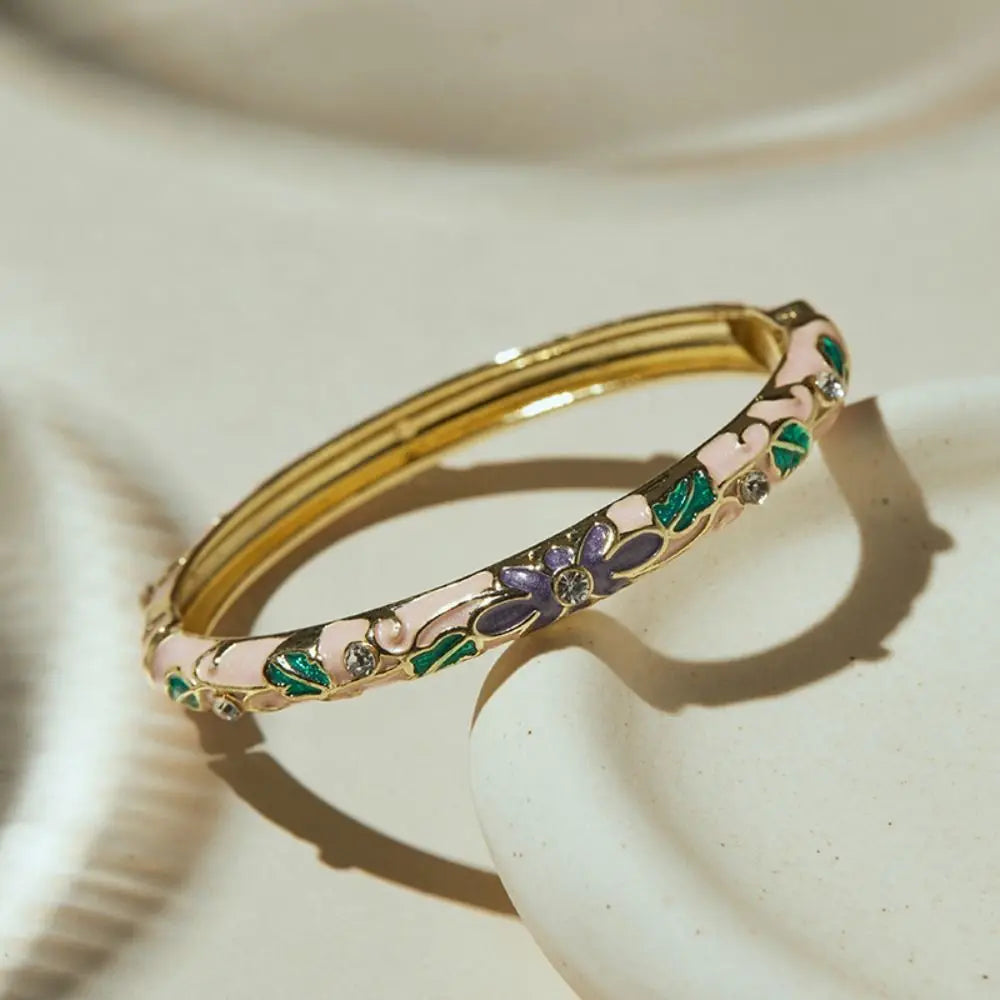 Vintage Cloisonne Enamel Floral Bangle – Chinese Ethnic Bracelet Enamel Bangle PLUSH