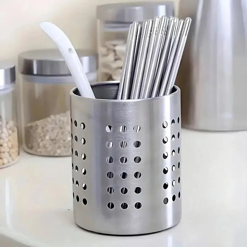 Stainless Steel Cylindrical Chopstick & Cutlery Storage Box Utensil Storage Box PLUSH