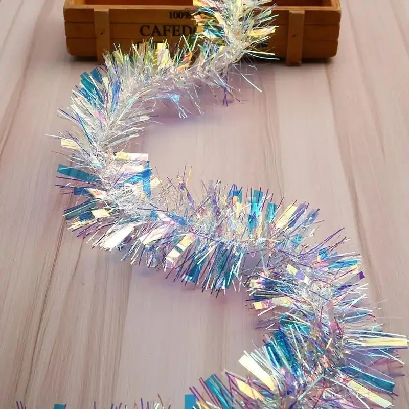 Iridescent Light Green Tinsel Garland – Holographic Holiday Decor Holiday Tinsel Garland PLUSH White