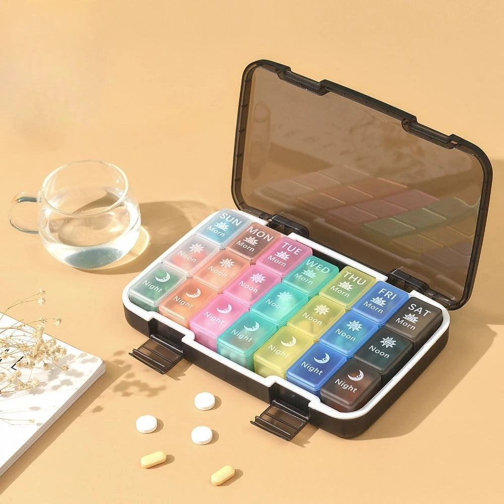 Weekly Pill Organizer 3x Daily – 21 Compartments 7-Day Case Pill Organizer Case PLUSH Black
