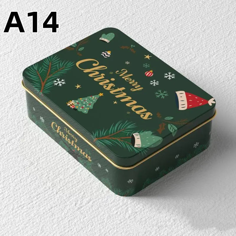 Christmas Tin Can Box – Elk & Santa Candy Cookie Gift Storage Holiday Tin Box PLUSH A14
