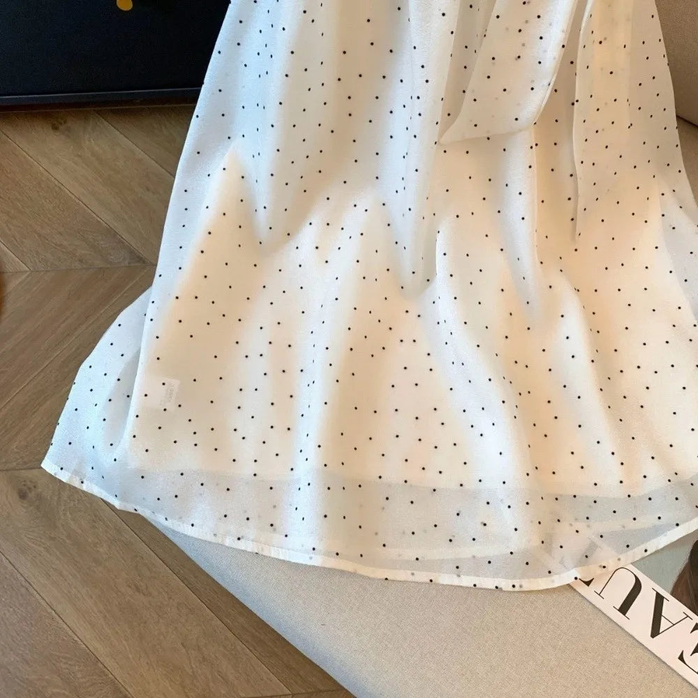 Women's Y2K Polka Dot Bow Sleeveless Chiffon Top | Retro Shirt Sleeveless Chiffon Top PLUSH