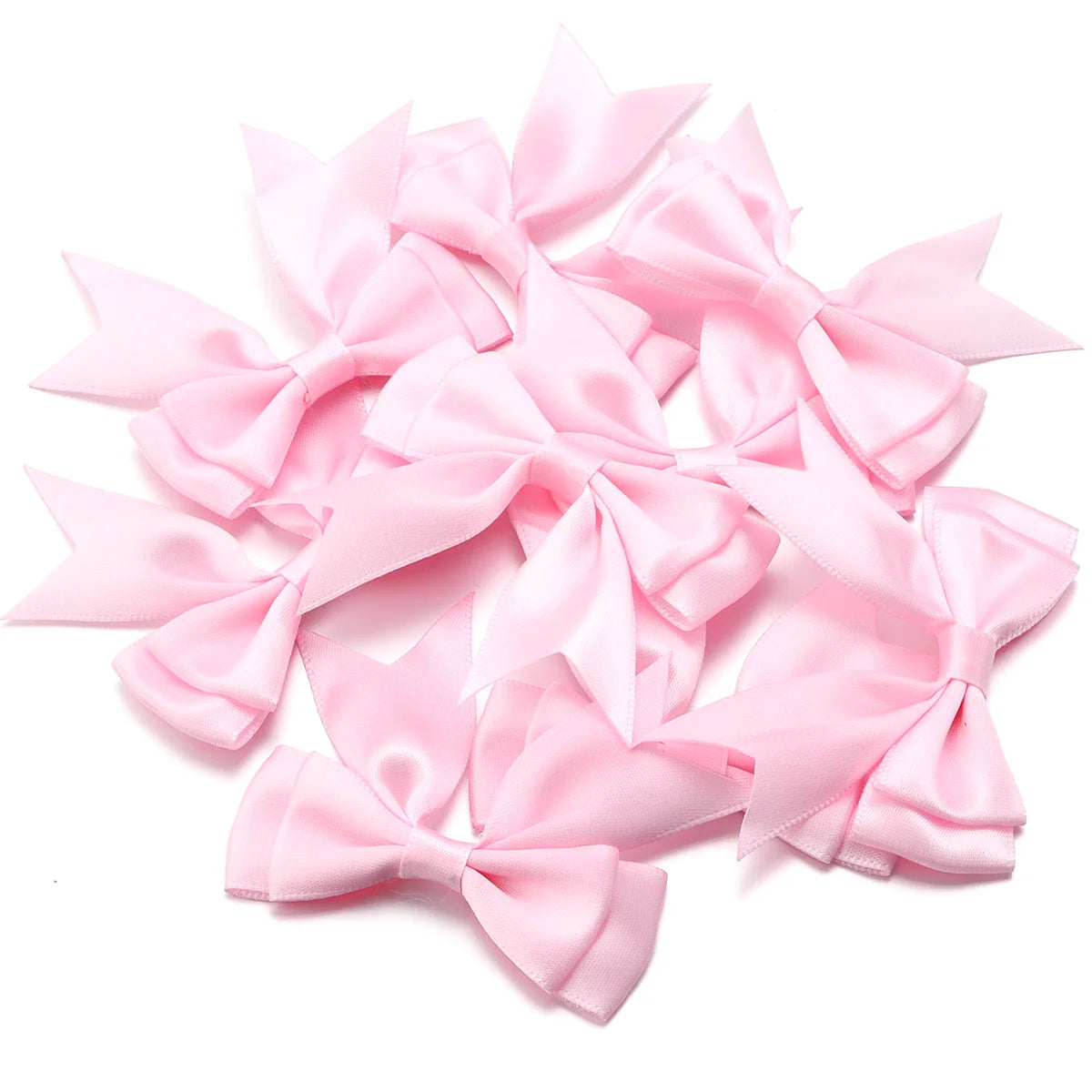 10pcs Satin Ribbon Bows – Colorful Double Layer DIY Bowknot Ribbon Bow Embellishment PLUSH Light Pink 1 6cmx7cm